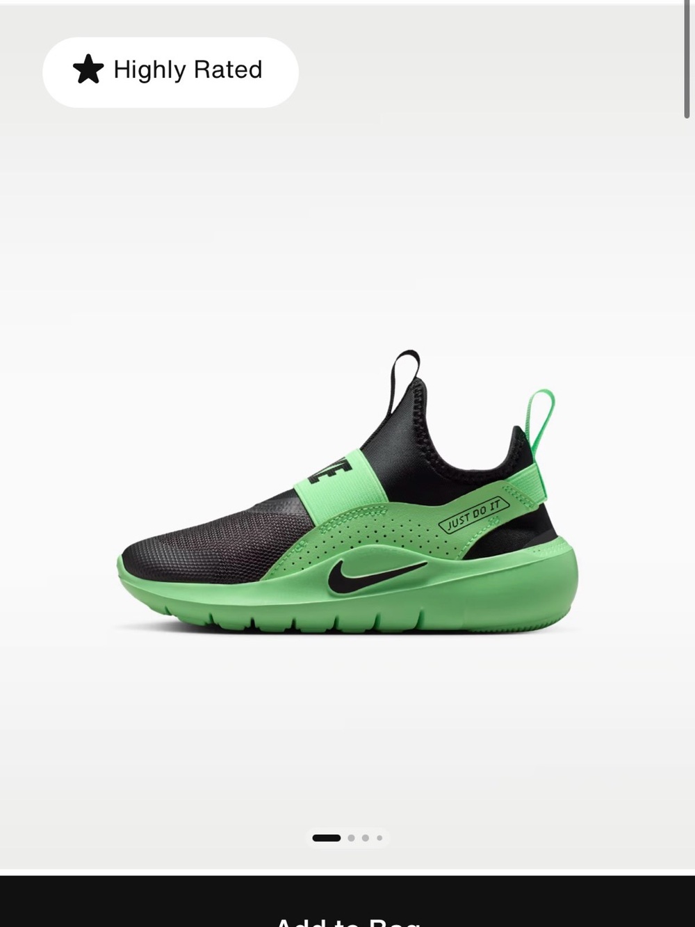 Nike Kids flex Runner Black and Green Slip-On Athletic Sneakers